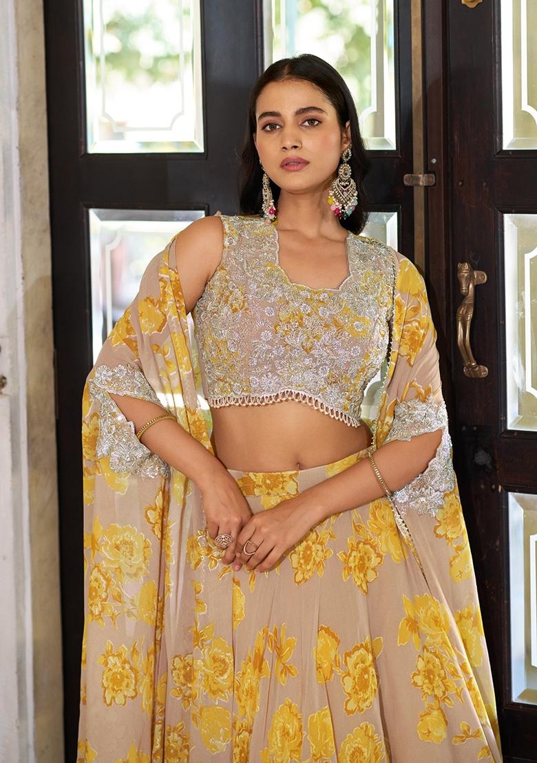 Multicolor Embroidery Georgette Lehenga Set - Indya