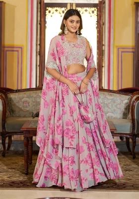 Multicolor Embroidery Georgette Lehenga Set