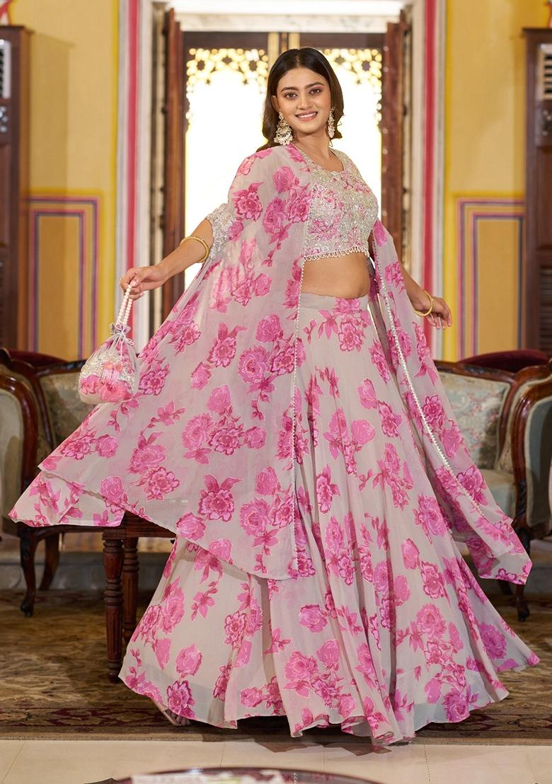 Multicolor Embroidery Georgette Lehenga Set - Indya