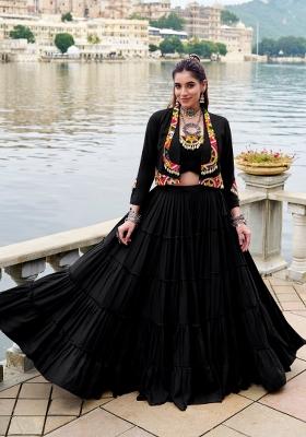 Black Gamthi Work Rayon Lehenga Set