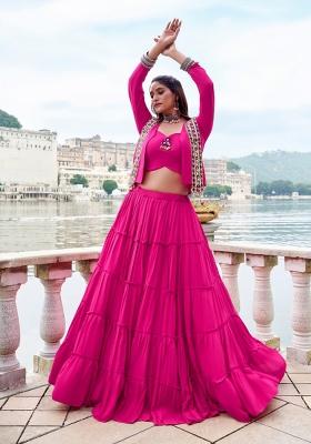 Pink Gamthi Work Rayon Lehenga Set
