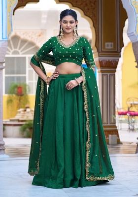 Green Embroidery Silk Lehenga Set