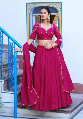 Rani Pink Embroidery Silk Lehenga Set