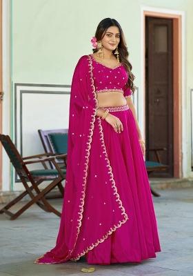 Rani Pink Embroidery Chinon Lehenga Set