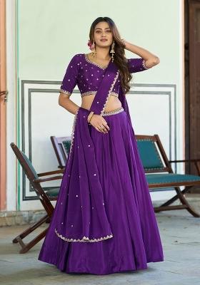 Purple Embroidery Chinon Lehenga Set