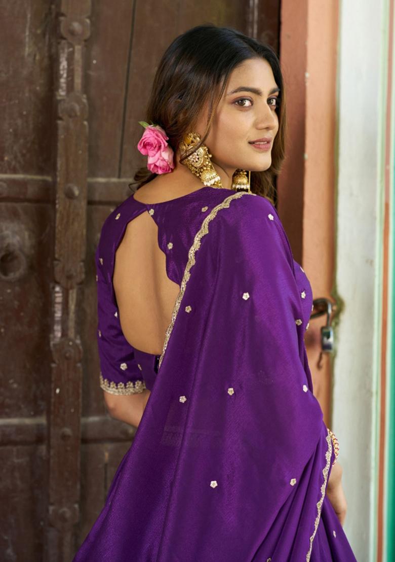 Purple Embroidery Chinon Lehenga Set - Indya