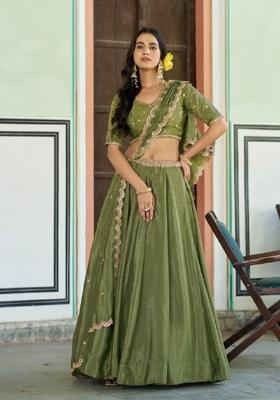 Pista Embroidery Chinon Lehenga Set