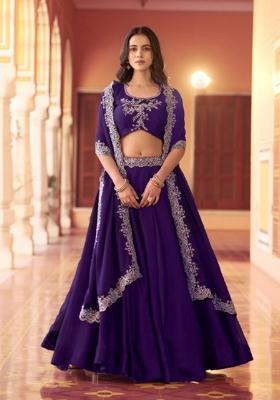 Purple Embroidery Silk Lehenga Set
