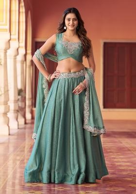 Sky Blue Embroidery Silk Lehenga Set