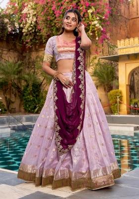 Lavender Jacquard Silk Lehenga Set