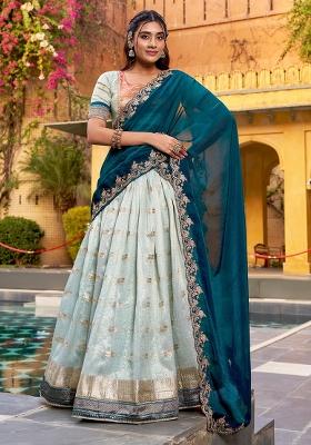 Sky Blue Jacquard Silk Lehenga Set
