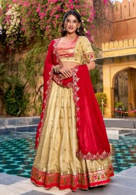 Light Yellow Jacquard Silk Lehenga Set