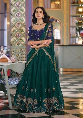 Green Embroidery Silk Lehenga Set