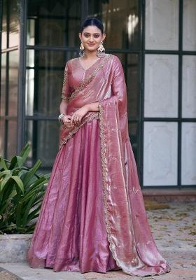 Light Pink Embroidery Silk Lehenga Set