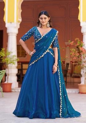 Blue Embroidery Silk Lehenga Set