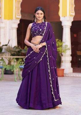 Purple Embroidery Silk Lehenga Set