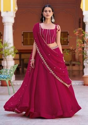 Pink Embroidery Silk Lehenga Set