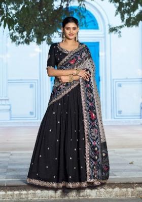 Black Embroidery Silk Lehenga Set
