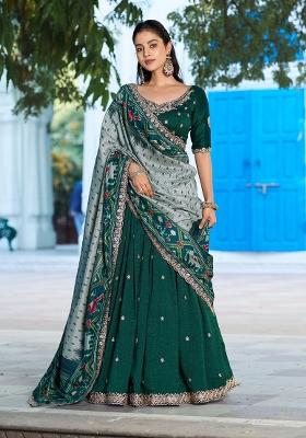 Green Embroidery Silk Lehenga Set