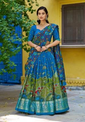 Multicolor Printed Silk Lehenga Set