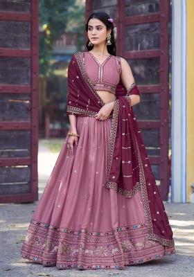Baby Pink Embroidery Georgette Lehenga Set