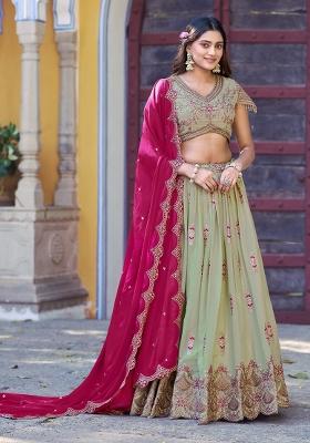 Pista Embroidery Georgette Lehenga Set