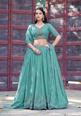 Sky Blue Embroidery Georgette Lehenga Set