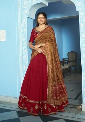 Maroon Embroidery Silk Lehenga Set