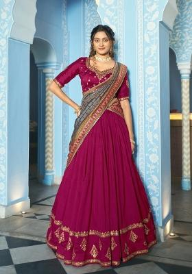 Rani Pink Embroidery Silk Lehenga Set
