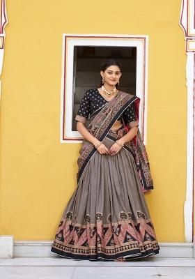 Black Printed Silk Lehenga Set
