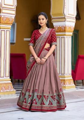 Maroon Printed Silk Lehenga Set