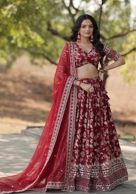 Maroon Embroidery Viscose Lehenga Set
