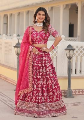 Pink Embroidery Viscose Lehenga Set
