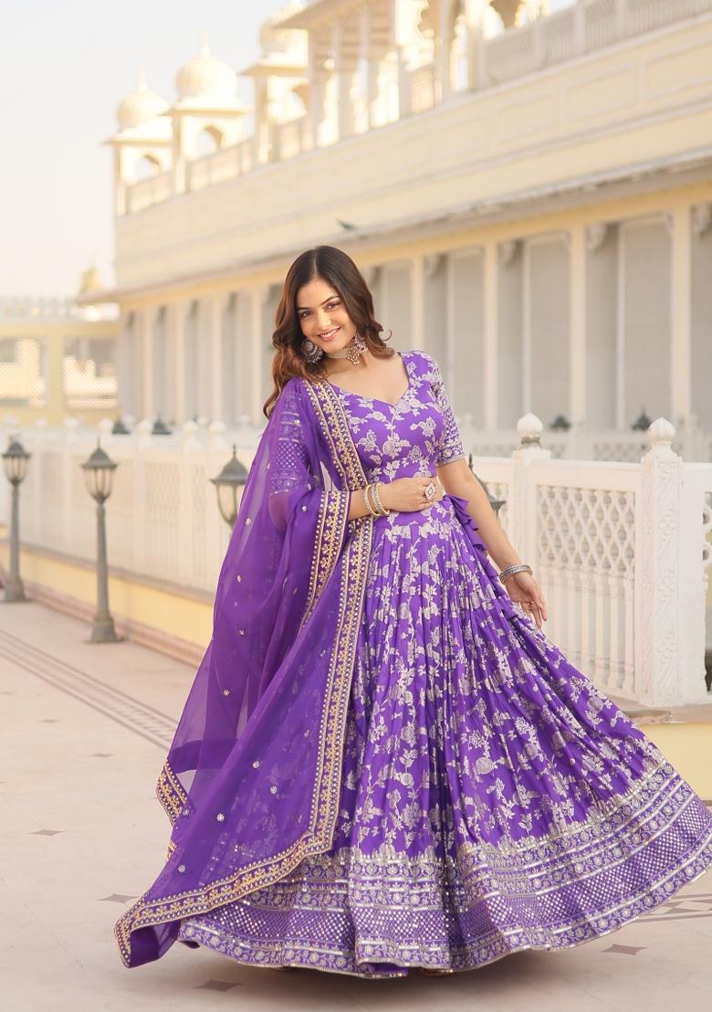 Purple Embroidery Viscose Lehenga Set - Indya
