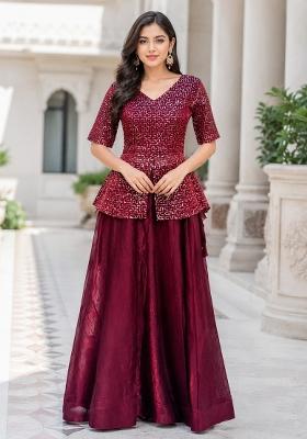 Maroon Embroidery Fendi Lehenga Set