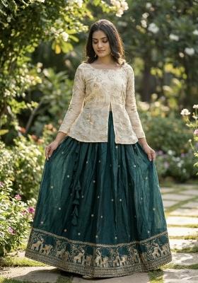 Green Embroidery Cosmos Lehenga Set