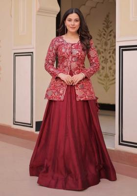 Maroon Jacquard Jacquard Lehenga Set