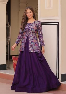 Purple Jacquard Jacquard Lehenga Set