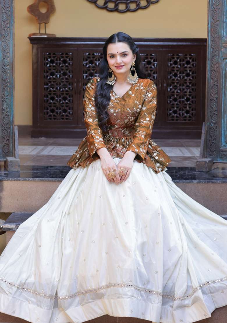 Golden Silk Lehenga Set for Diwali and Festive Wear - Indya