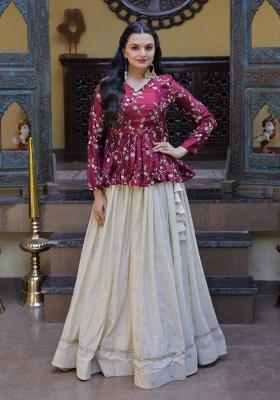 Magenta Embroidery Silk Lehenga Set
