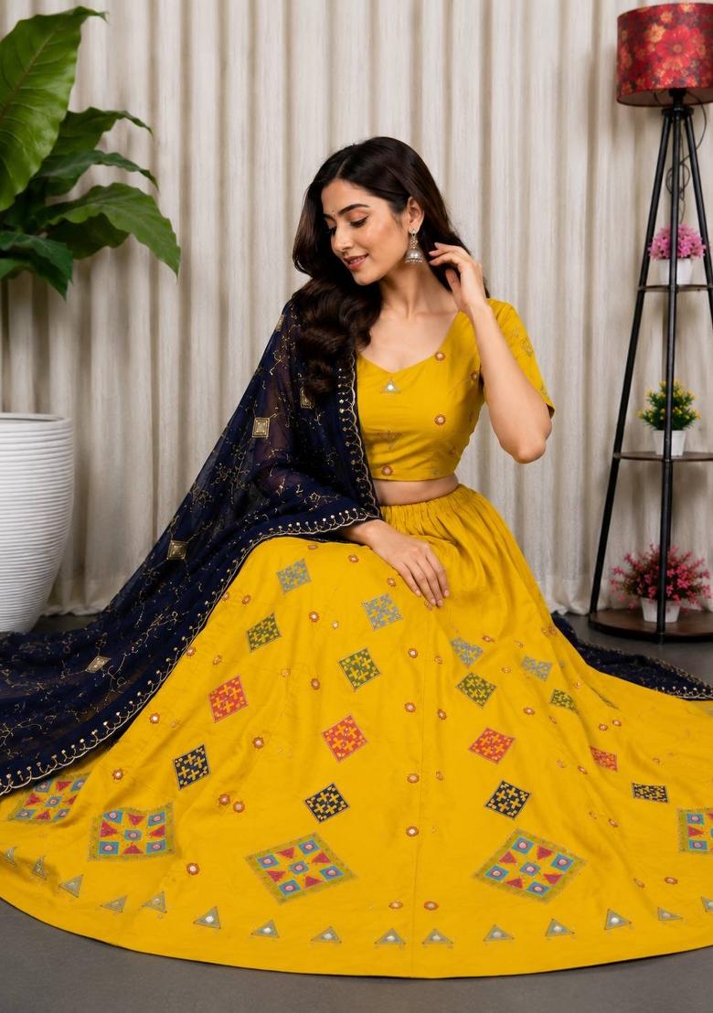 Yellow Silk Lehenga Choli - Indya
