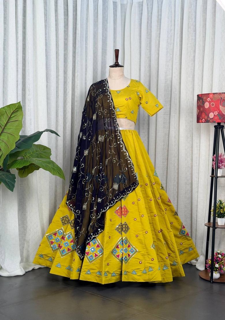 Yellow Silk Lehenga Choli - Indya