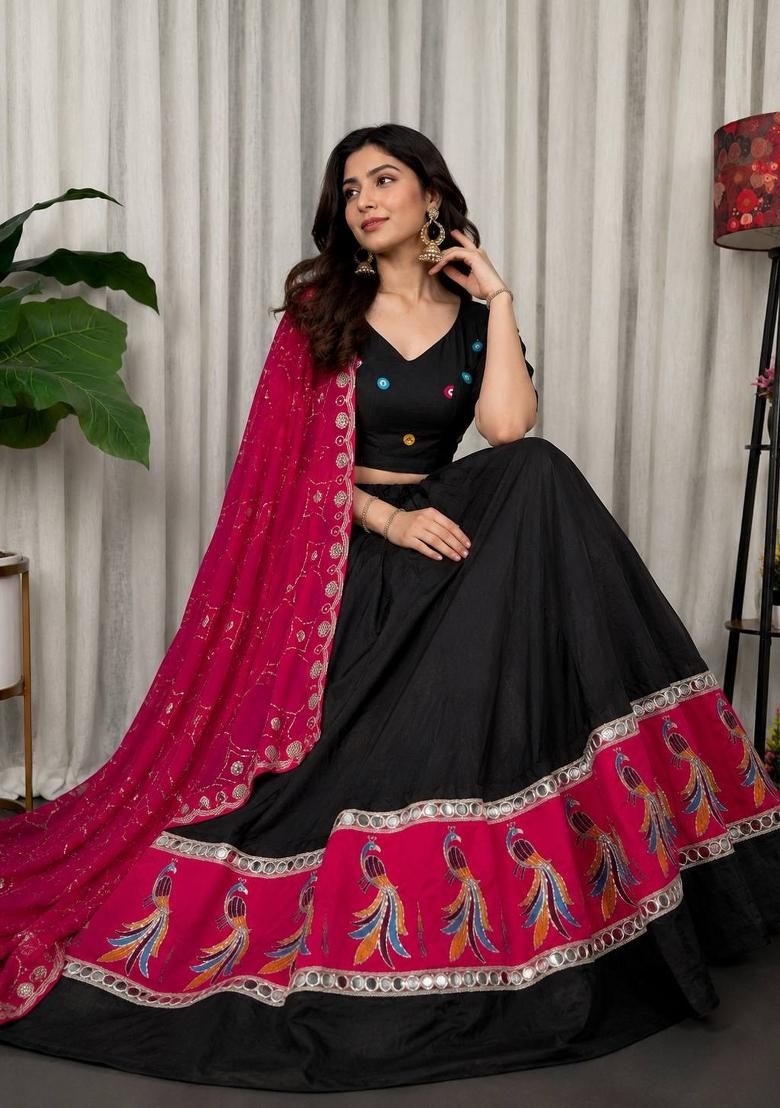 Black Silk Lehenga Choli - Indya