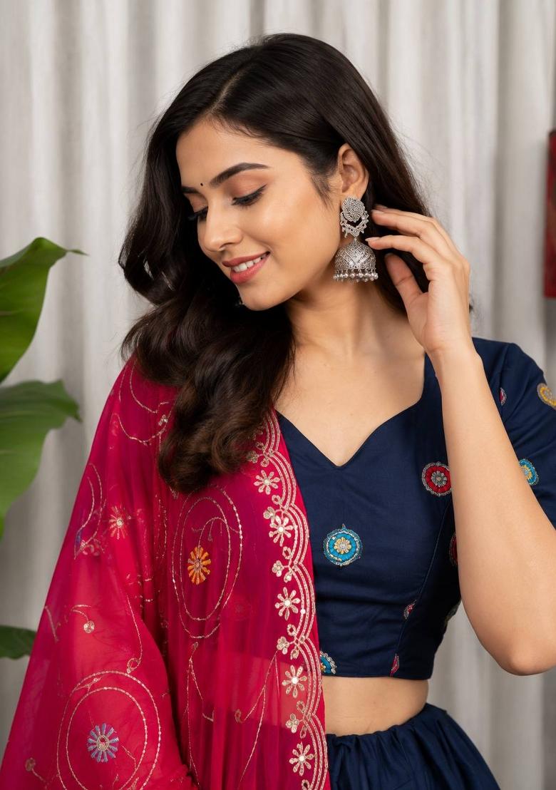 Blue Silk Lehenga Choli - Indya