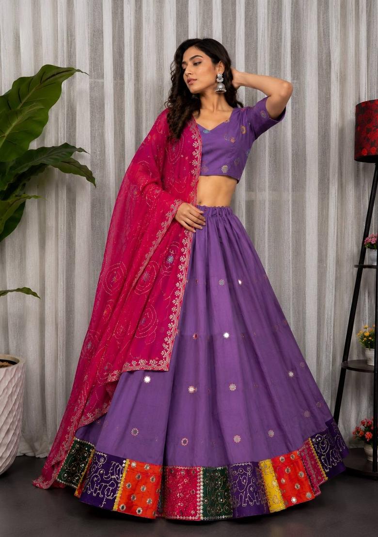 Purple Silk Lehenga Choli - Indya