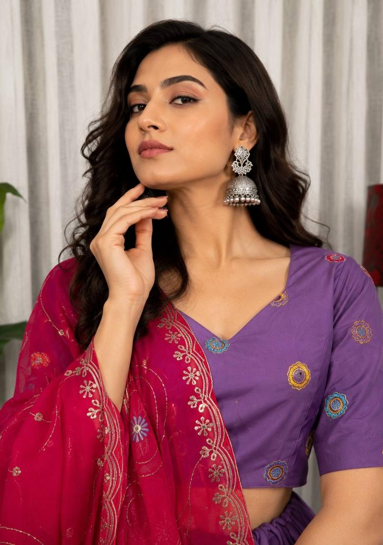 Purple Silk Lehenga Choli - Indya