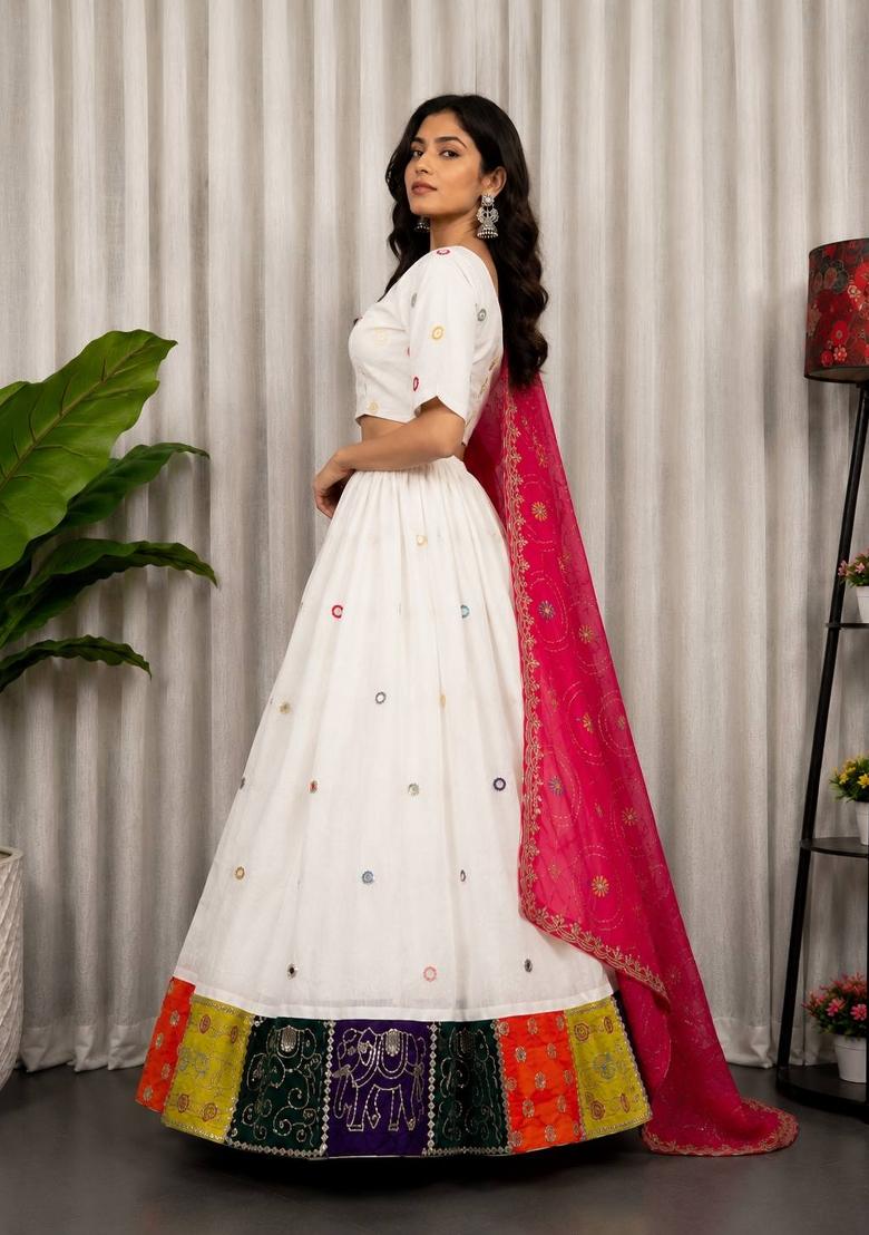 White Silk Lehenga Choli - Indya