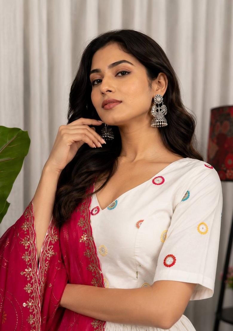 White Silk Lehenga Choli - Indya