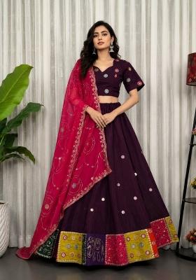 Wine Silk Lehenga Choli