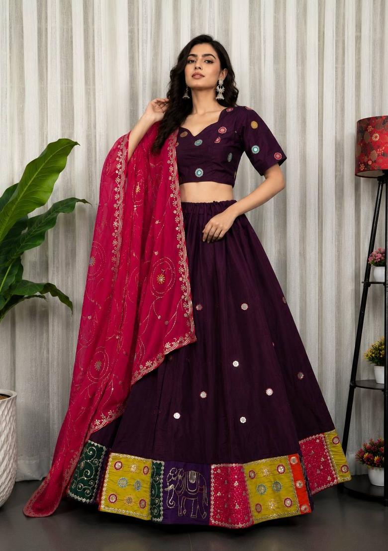 Wine Silk Lehenga Choli - Indya